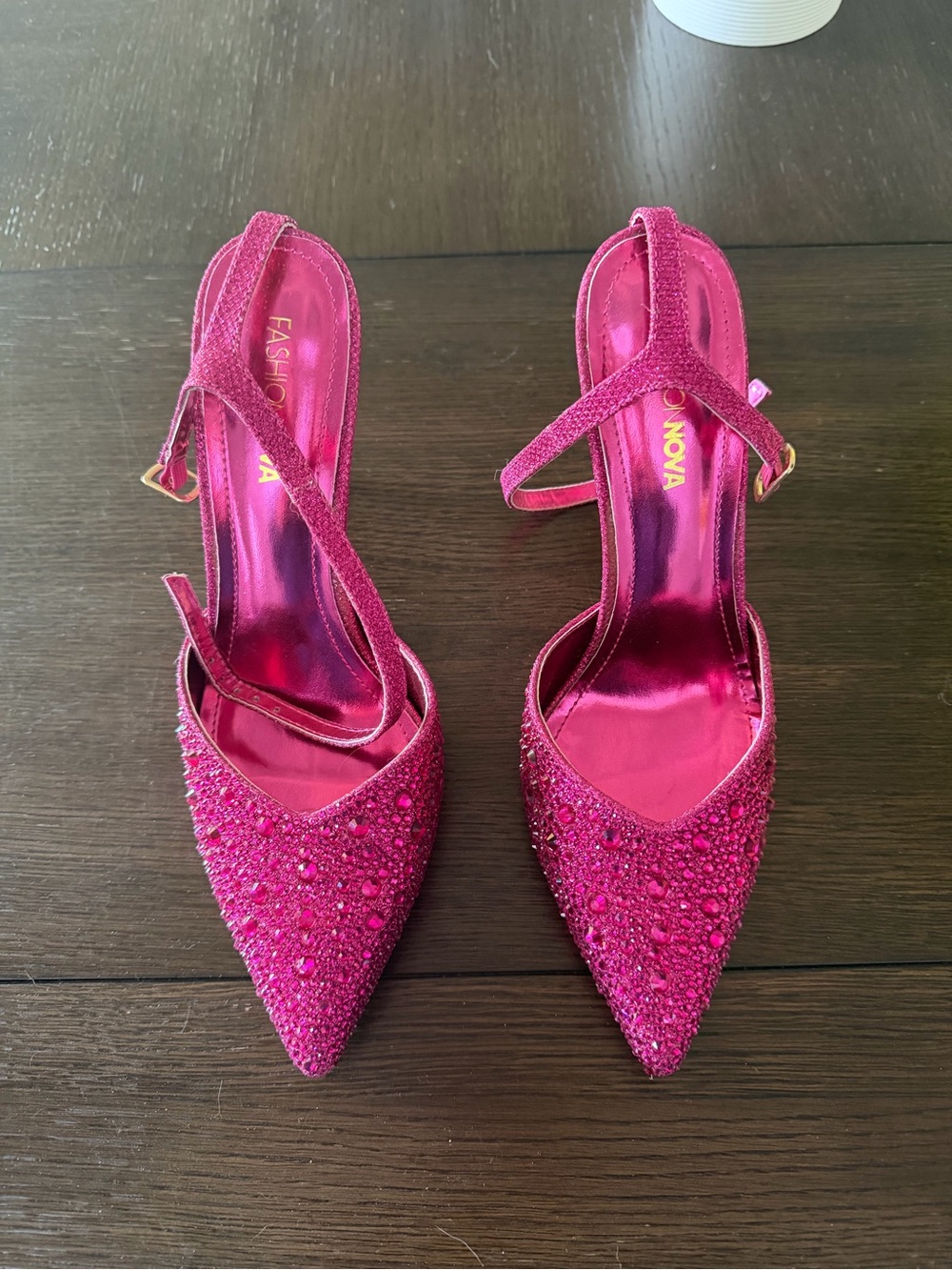 Fashion Nova Hot Pink Crystal Pointed-Toe Slingback Heels